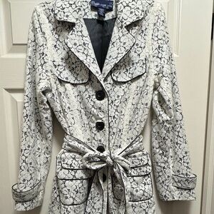 Susan Graver White and Black Trench Coat with Classic Tailored Fit